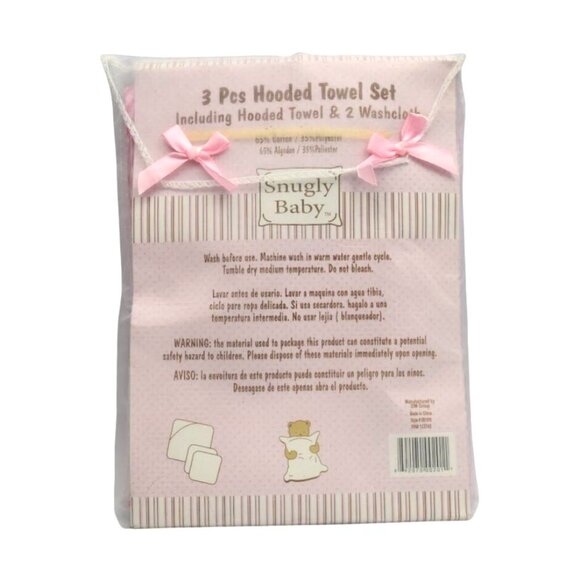 Hooded Towel Set Pink Teddy Bear Design Baby Girls 3 Pieces Towel 2 Washcloths - Picture 2 of 2